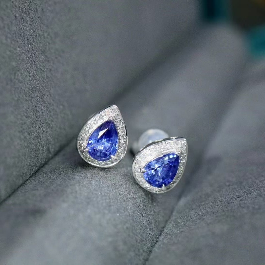 14k Gold 2.17 Ctw Natural Sapphire & Diamond Earrings - 4