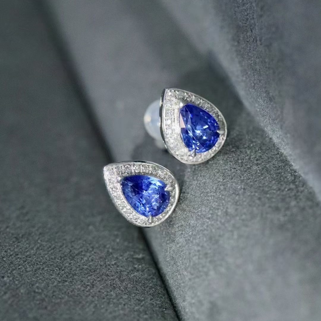 14k Gold 2.17 Ctw Natural Sapphire & Diamond Earrings - 5