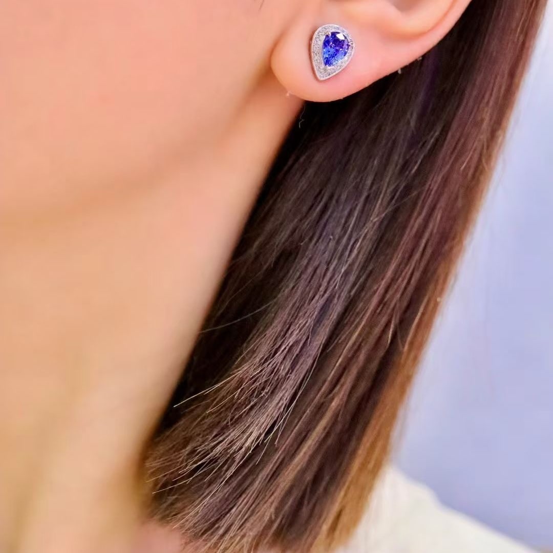 14k Gold 2.17 Ctw Natural Sapphire & Diamond Earrings - 6