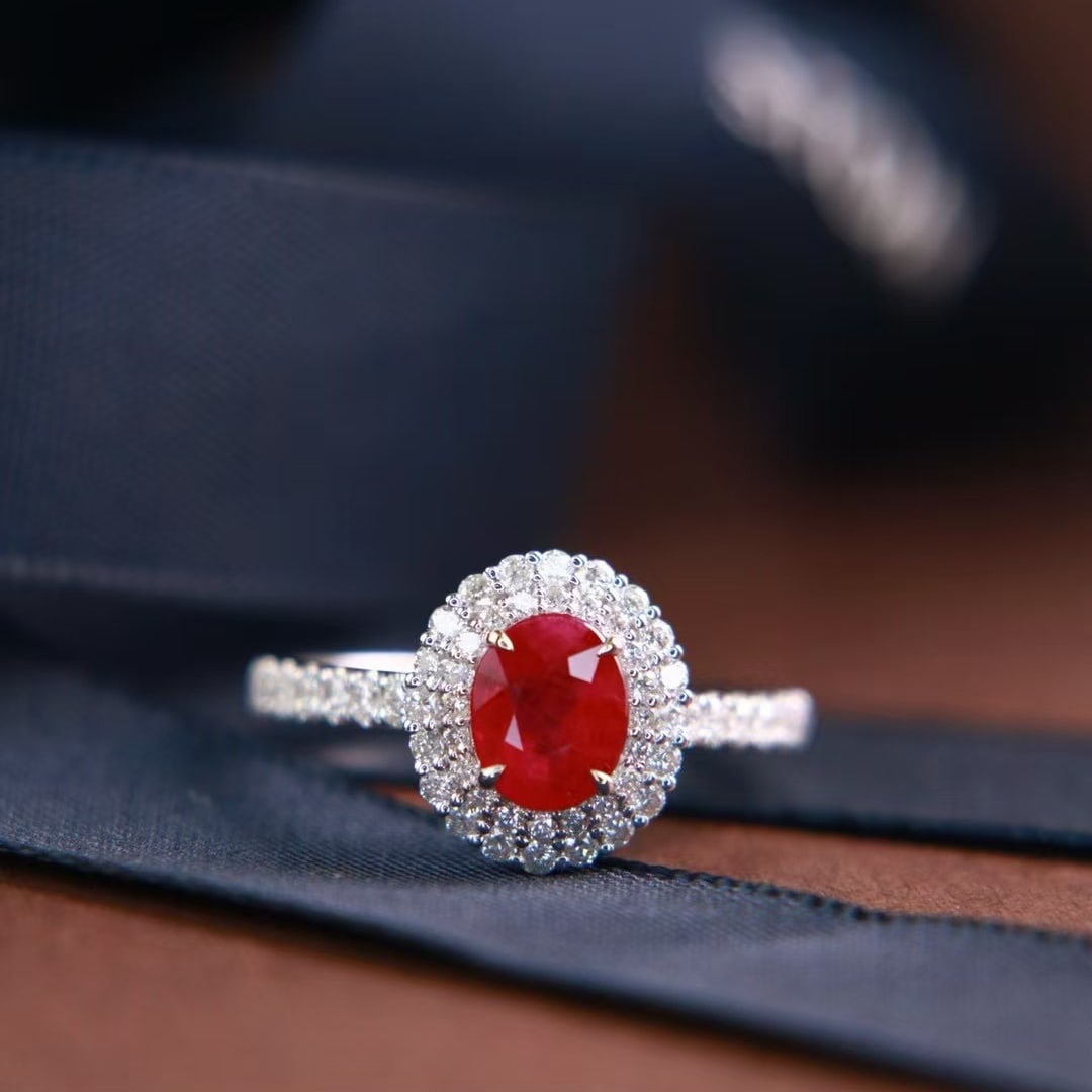 14k Gold 1.48 Ctw Natural Ruby & Diamond Ring: Ref:230997251 // gold content:14k gold // ring size:7. 25us // // main gemstone:ruby // shape:oval // carat weight:1. 01ct // color:pigeonblood red // treatment:natural // // adjacent gemstone 2 : dia
