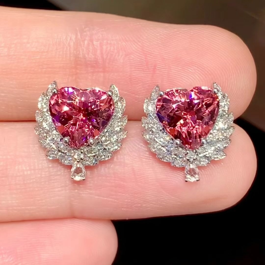 14k Gold 3.6 Ct Natural Tourmaline & Diamond & Sapphire Earrings - 2