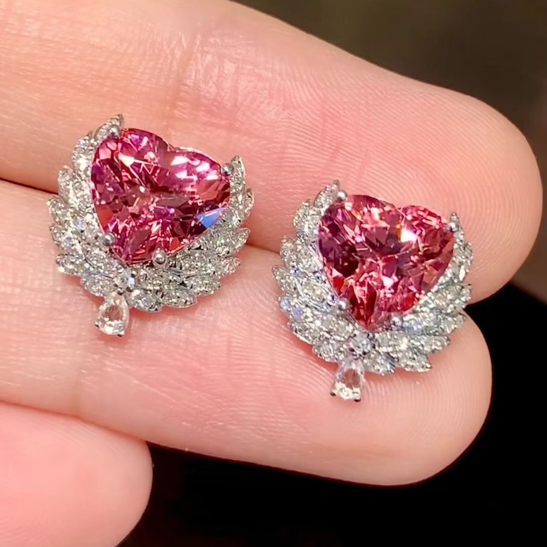 14k Gold 3.6 Ct Natural Tourmaline & Diamond & Sapphire Earrings - 3