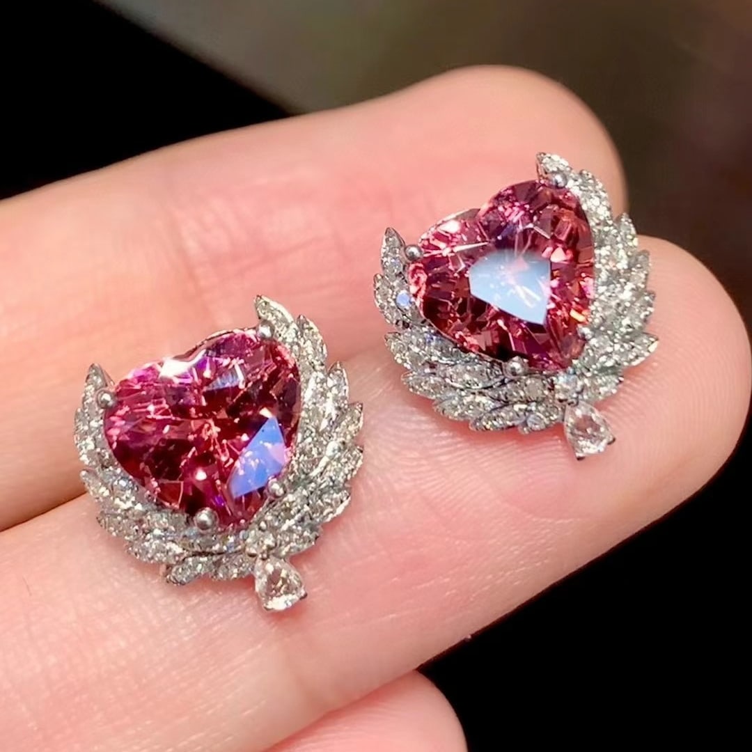 14k Gold 3.6 Ct Natural Tourmaline & Diamond & Sapphire Earrings - 4