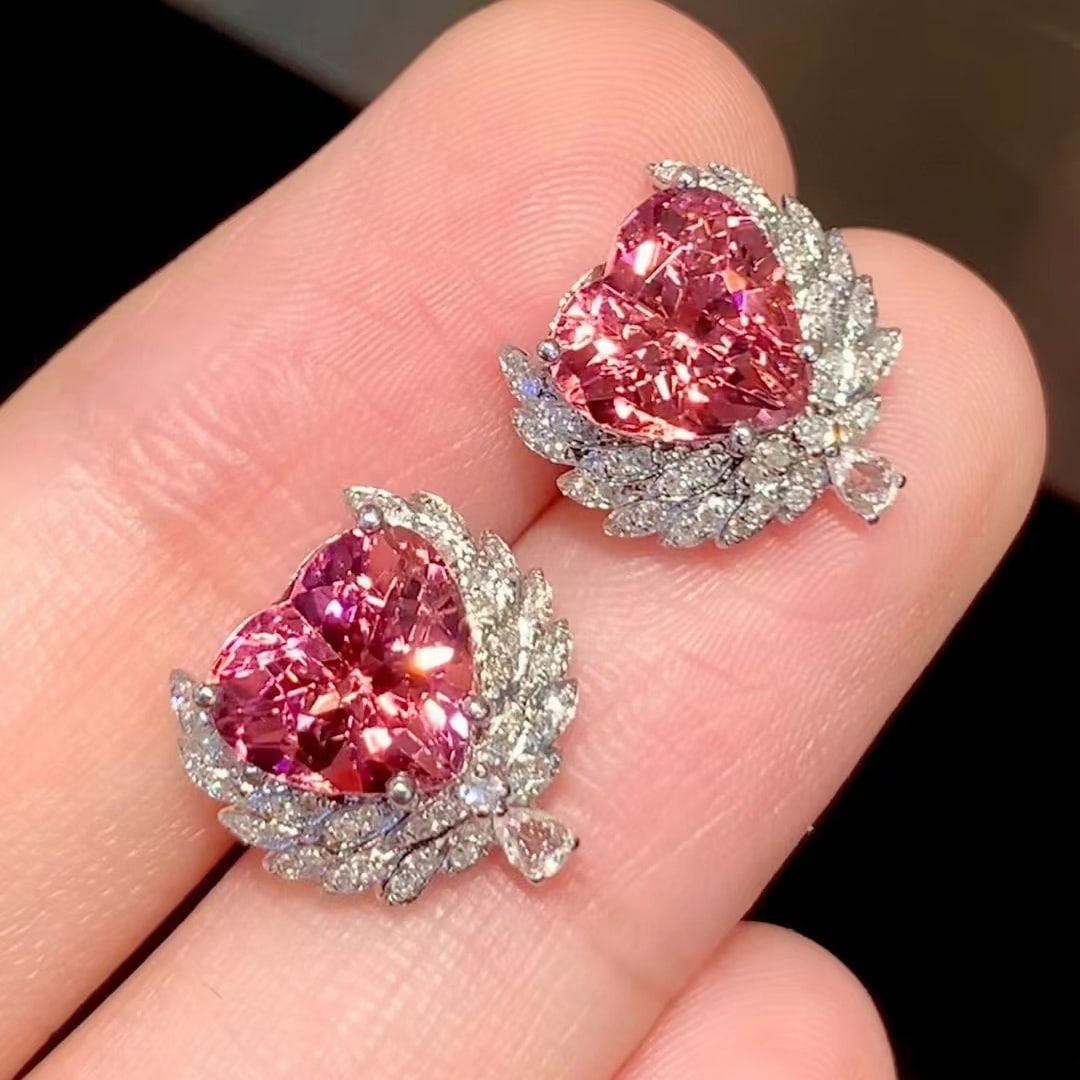 14k Gold 3.6 Ct Natural Tourmaline & Diamond & Sapphire Earrings - 5