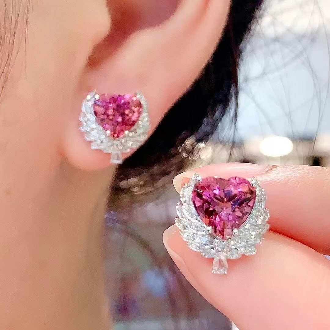 14k Gold 3.6 Ct Natural Tourmaline & Diamond & Sapphire Earrings - 6