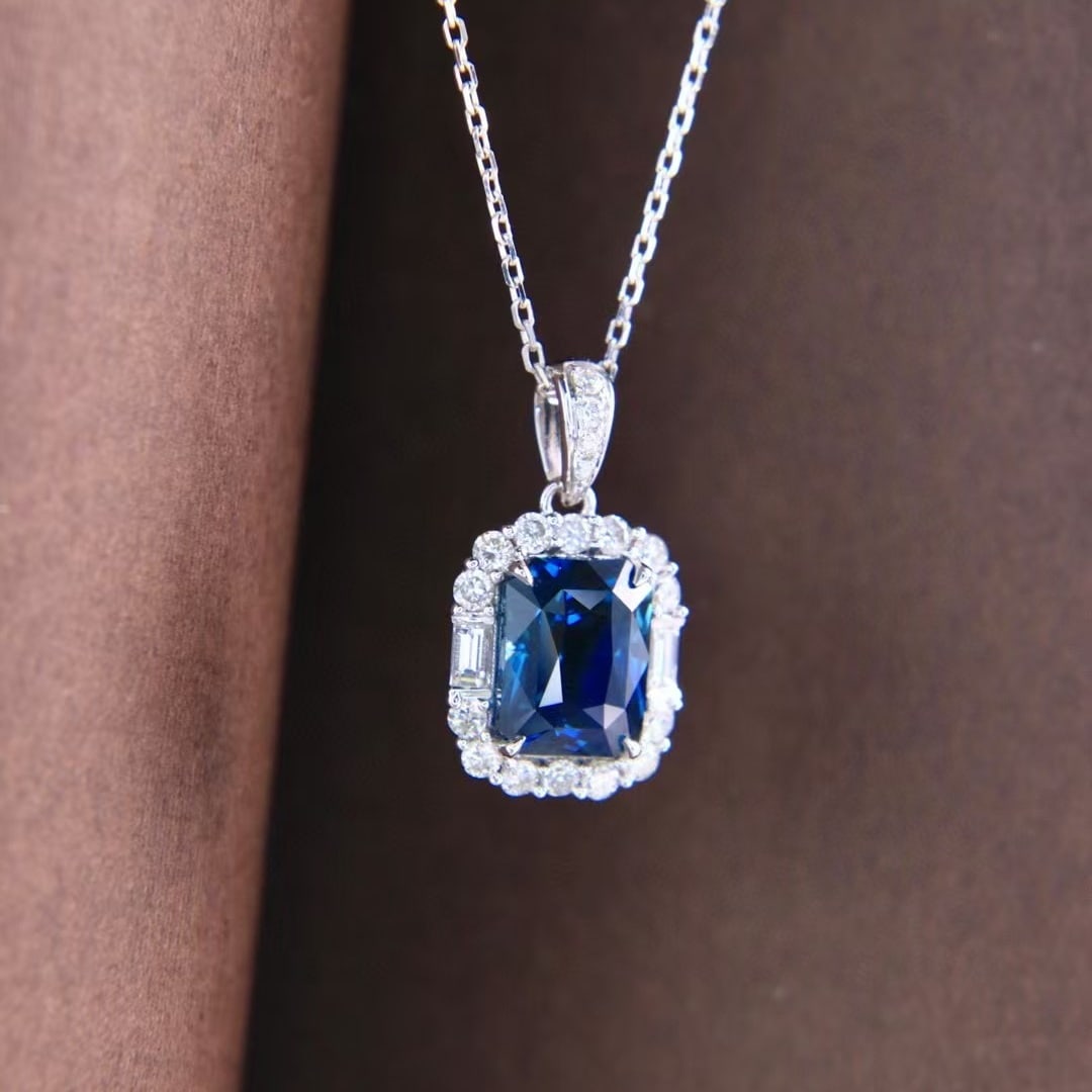 14k Gold 2.33 Ctw Natural Sapphire & Diamond Pendant( Without Chain ) - 2