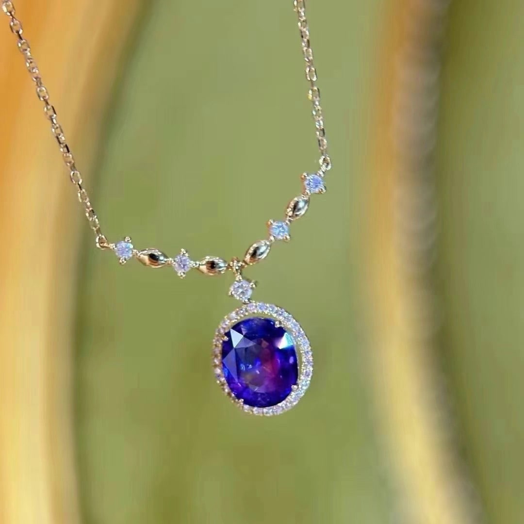 14k Gold 2.27 Ct Natural Sapphire & Diamond Necklace: Ref:230997258 // gold content:14k gold // main gemstone:sapphire // shape:oval // carat weight:2. 27ct // color:blue // treatment:natural // // adjacent gemstone 2 : diamond // shape:round // clarity