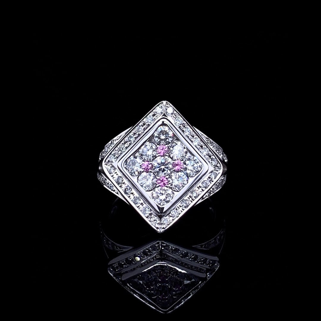 14k Gold 1.40 Ctw Natural Sapphire & Diamond Ring: Ref:230998005 // gold content:14k gold // ring size:7. 25us // // main gemstone:sapphire // shape:round // carat weight:0. 07ct // color:pink // treatment:natural // cut grade:g // // adjacent