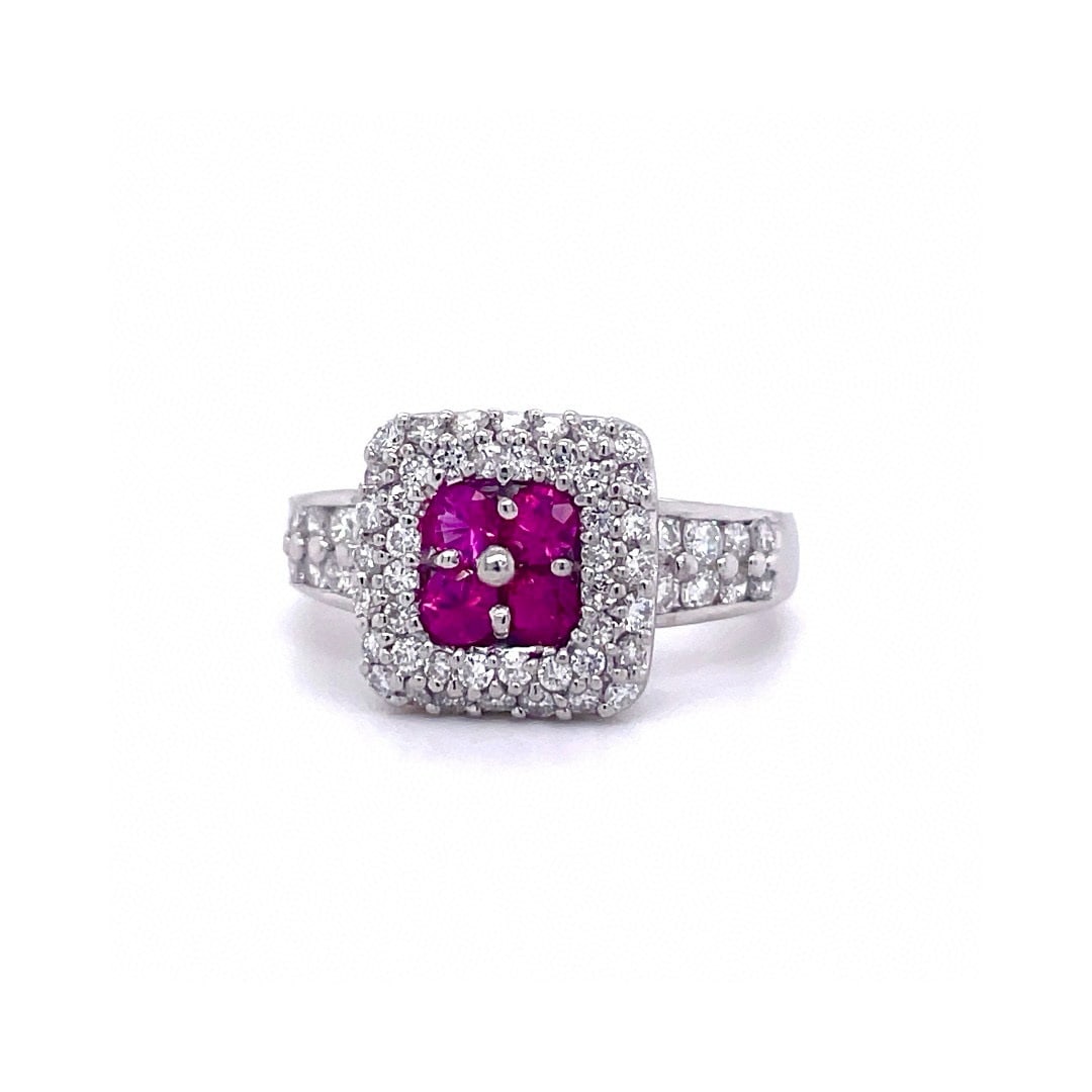 14k Gold 1.25 Ctw Natural Ruby & Diamond Ring: Ref:230998012 // gold content:14k gold // ring size:7. 25us // // main gemstone:ruby // shape:round // carat weight:0. 45ct // color:red // treatment:natural // cut grade:g // // adjacent gemstone 2