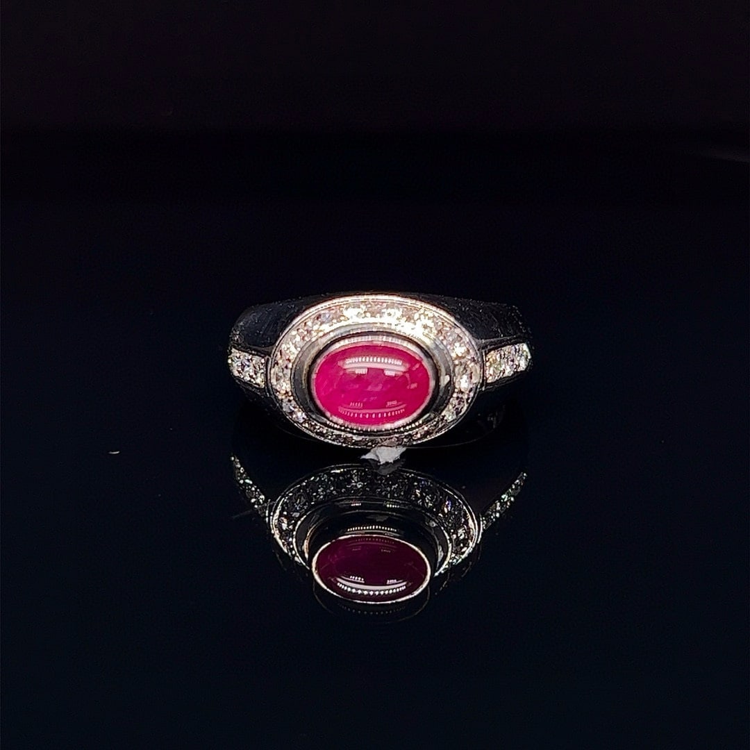 14k Gold 2.22 Ctw Natural Ruby & Diamond Ring: Ref:230998009 // gold content:14k gold // ring size:7. 25us // // main gemstone:ruby // shape:oval // carat weight:1. 74ct // color:red // treatment:natural // // adjacent gemstone 2 : diamond //