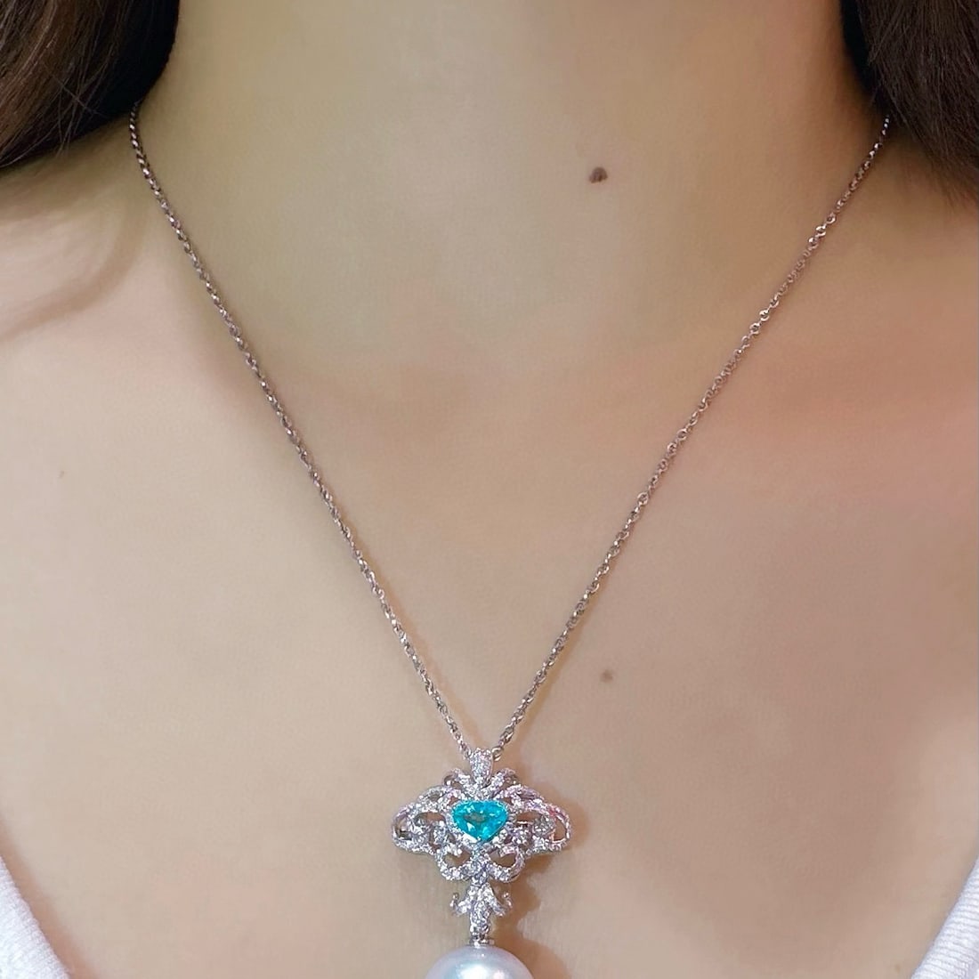 14k Gold 1.08 Ctw Natural Paraiba Tourmaline & Diamond Brooch/pendant( Without Chain ) - 4