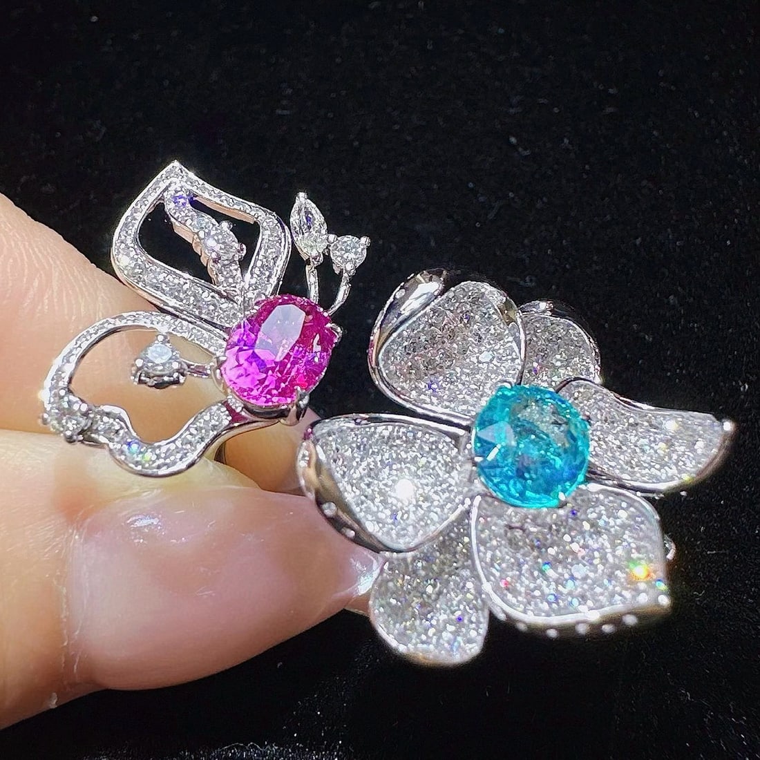 14k Gold 1.95 Ctw Natural Sapphire & Paraiba Tourmaline Ring - 3