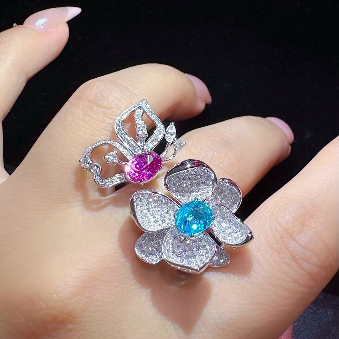 14k Gold 1.95 Ctw Natural Sapphire & Paraiba Tourmaline Ring - 5