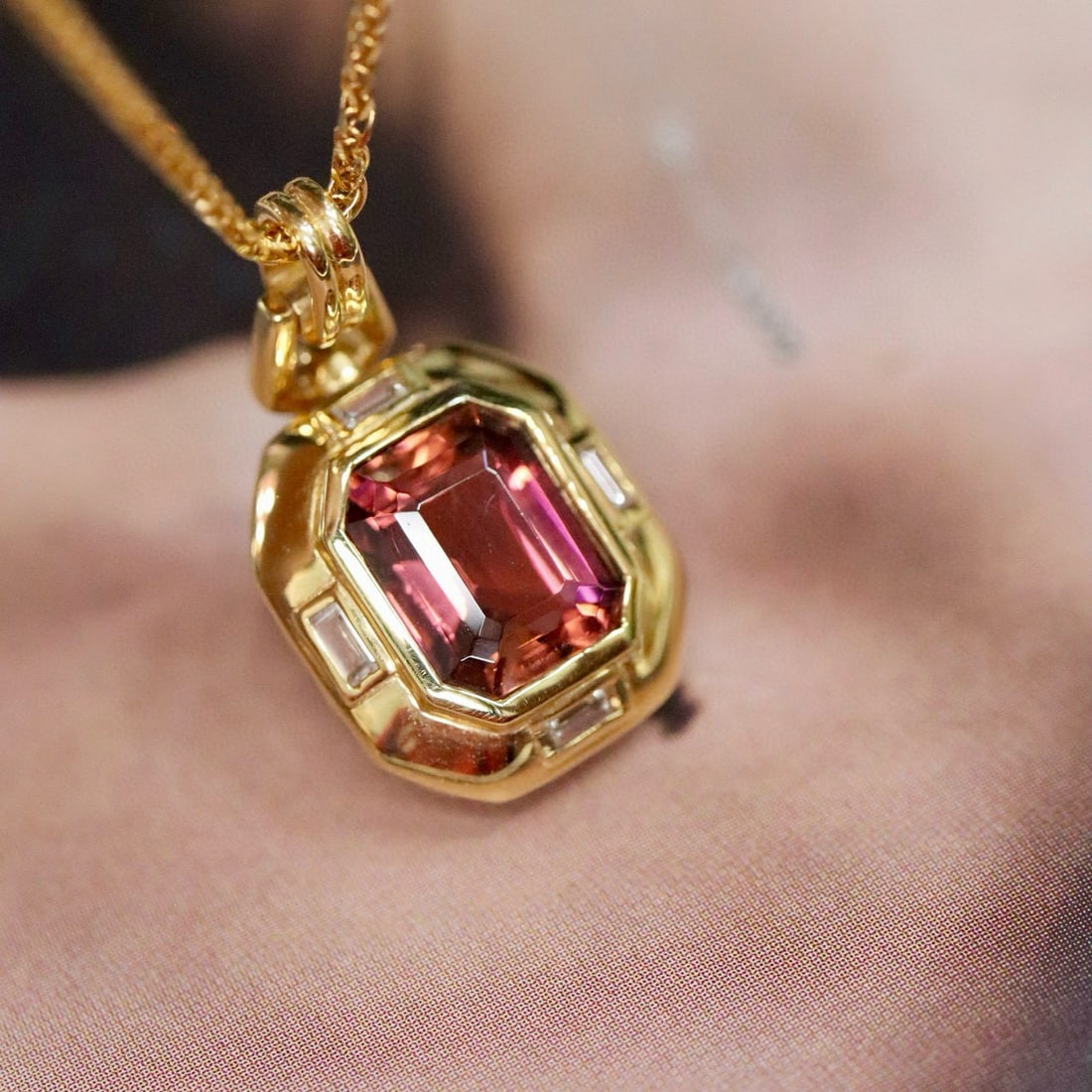 14k Gold 1.84 Ctw Natural Tourmaline & Diamond Pendant( Without Chain ) - 2