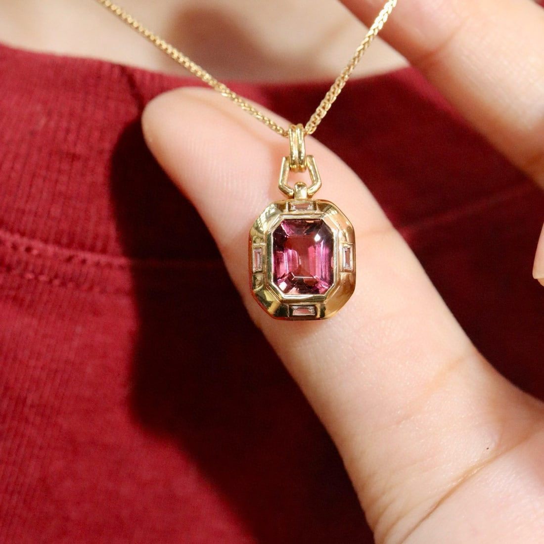 14k Gold 1.84 Ctw Natural Tourmaline & Diamond Pendant( Without Chain ) - 4