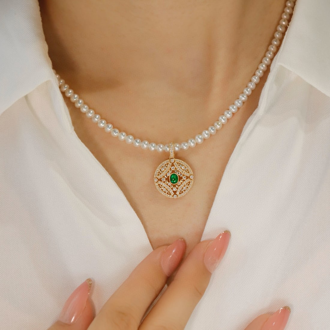 14k Gold 0.42 Ctw Vivid Green Natural Emerald & Diamond Pendant( Without Chain ) - 3