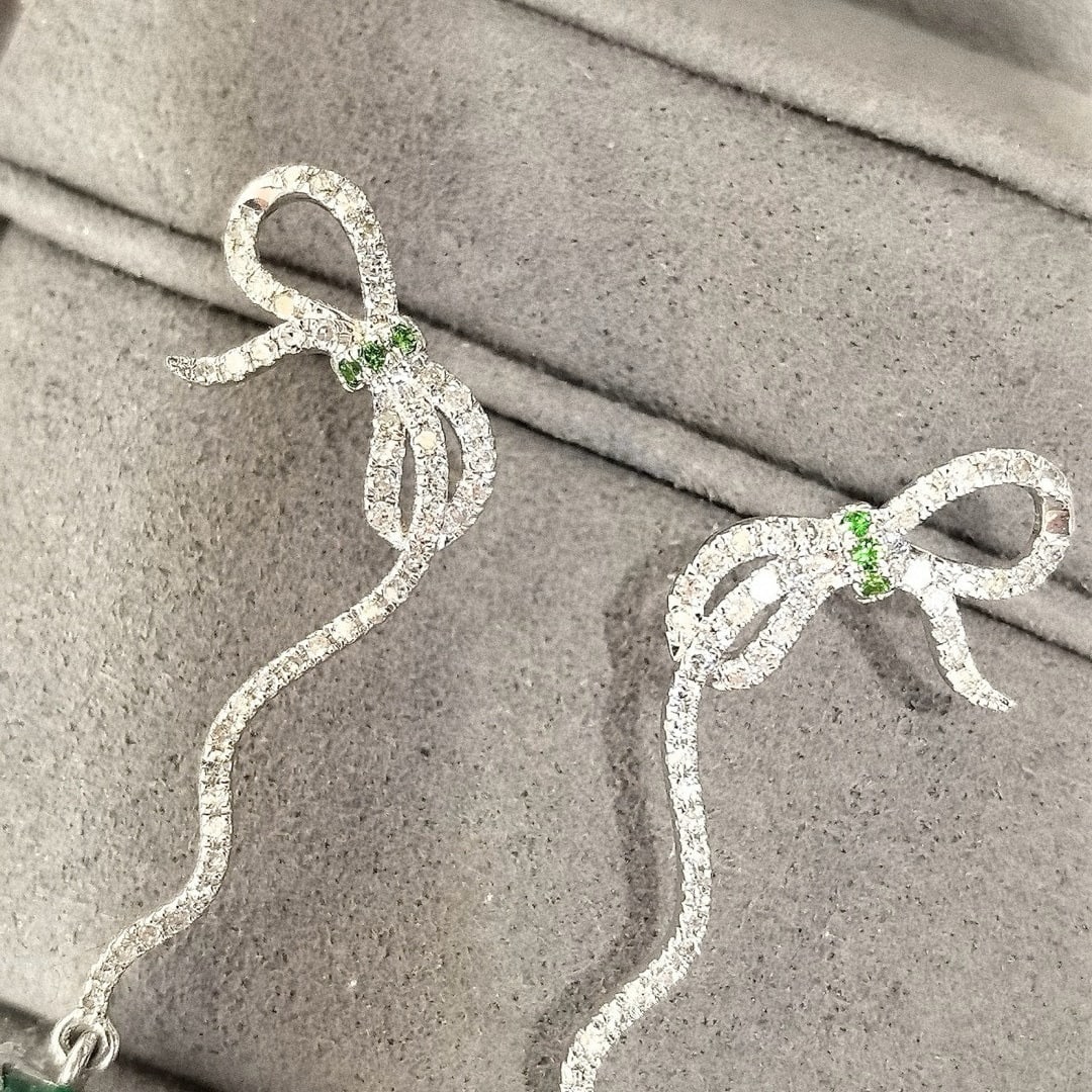 14k Gold 2.84 Ctw Vivid Green Natural Emerald & Diamond Earrings - 4