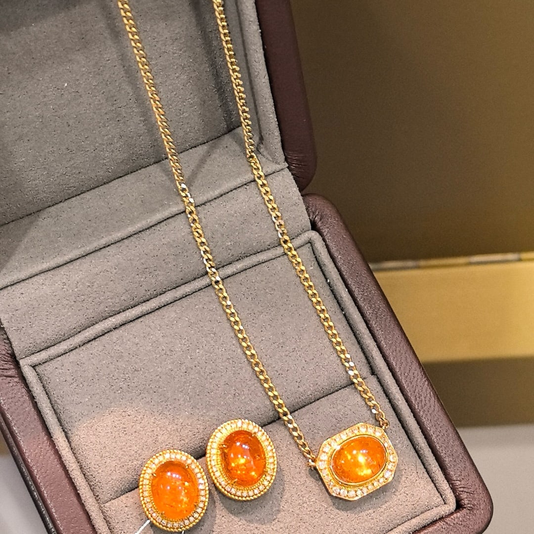 14k Gold 12.19 Ctw Natural Spessartine & Diamond Jewelry Set - 3
