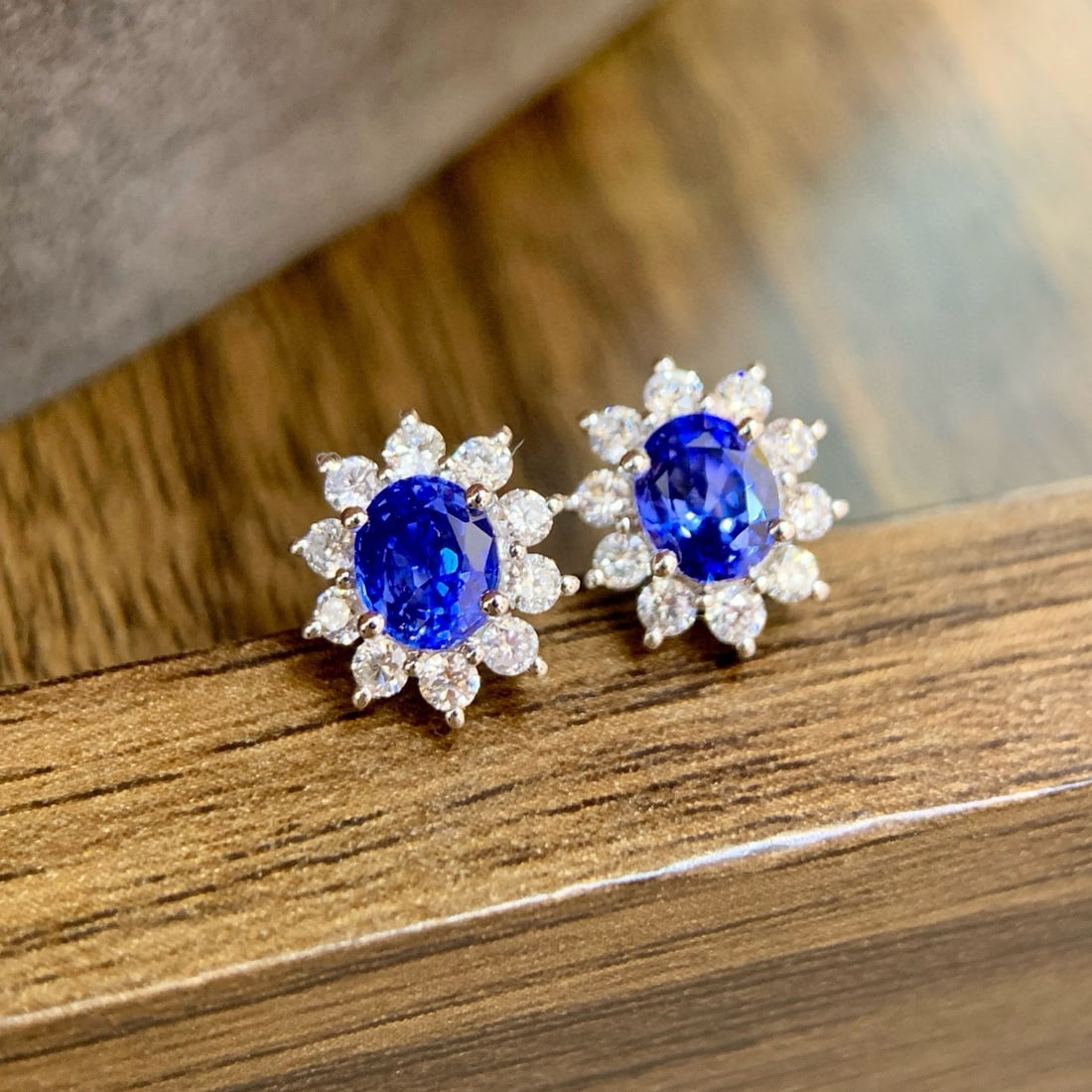 14k Gold 1.68 Ctw Natural Sapphire & Diamond Earrings - 2