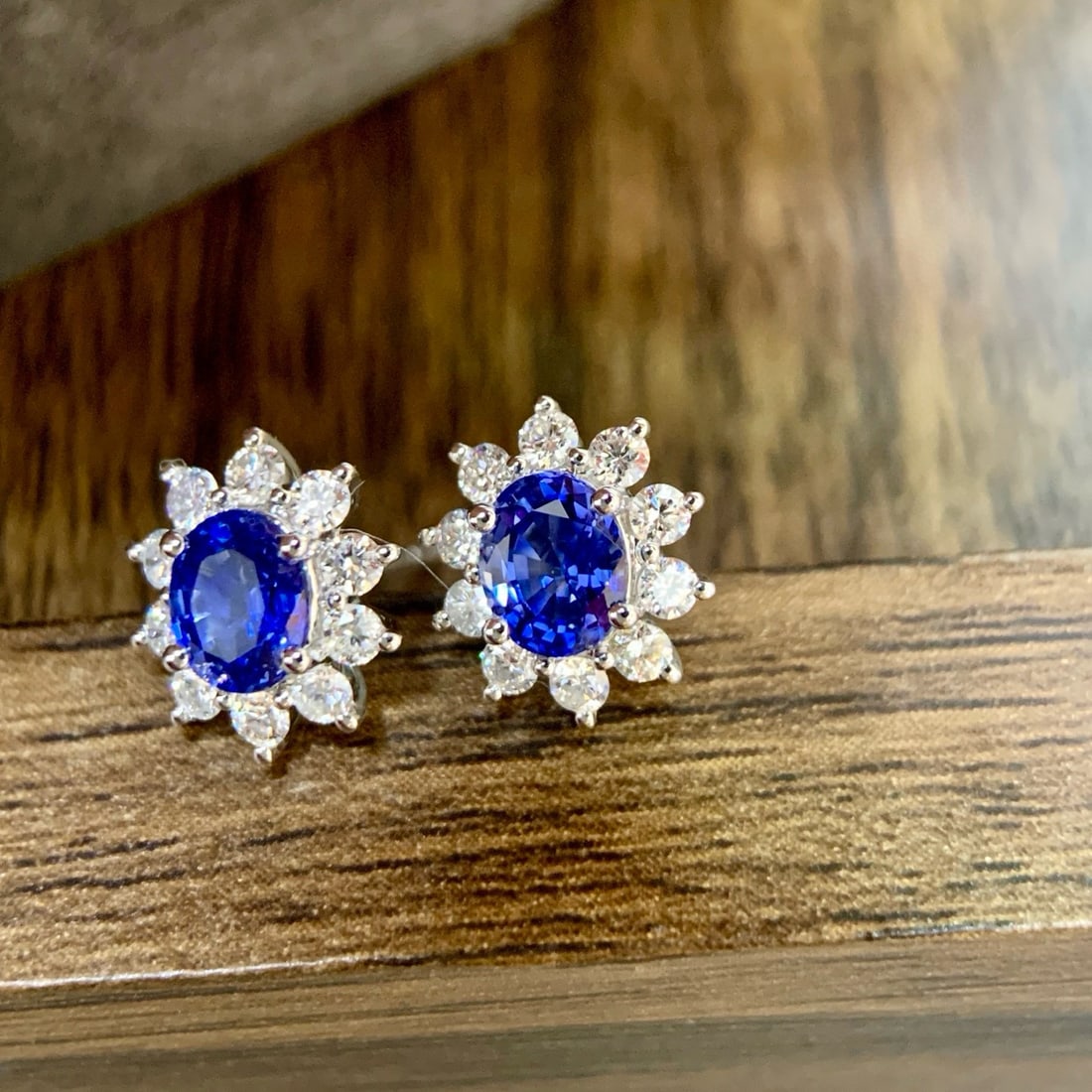 14k Gold 1.68 Ctw Natural Sapphire & Diamond Earrings - 3