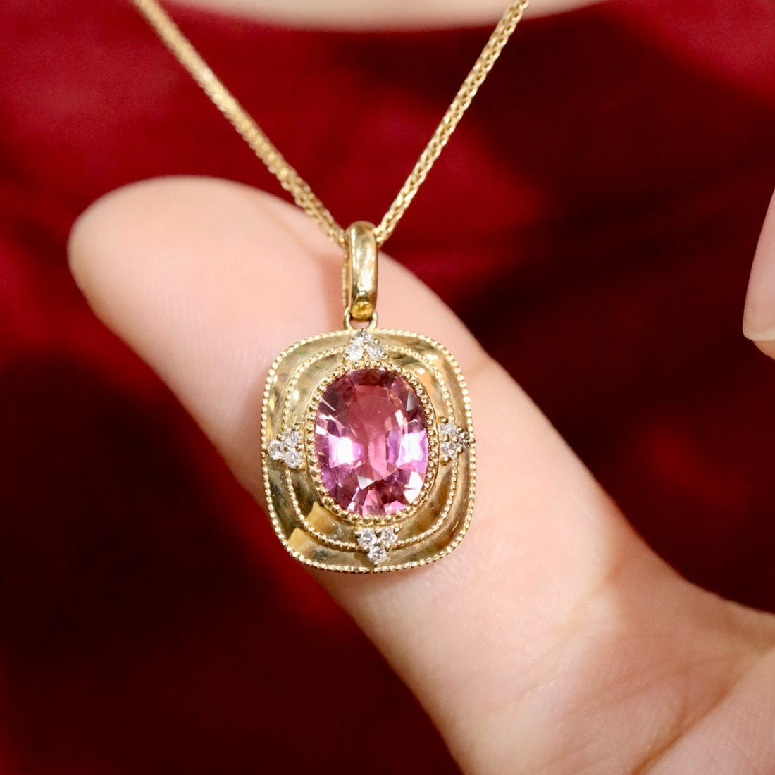 14k Gold 1.69 Ctw Natural Tourmaline & Diamond Pendant( Without Chain ) - 2