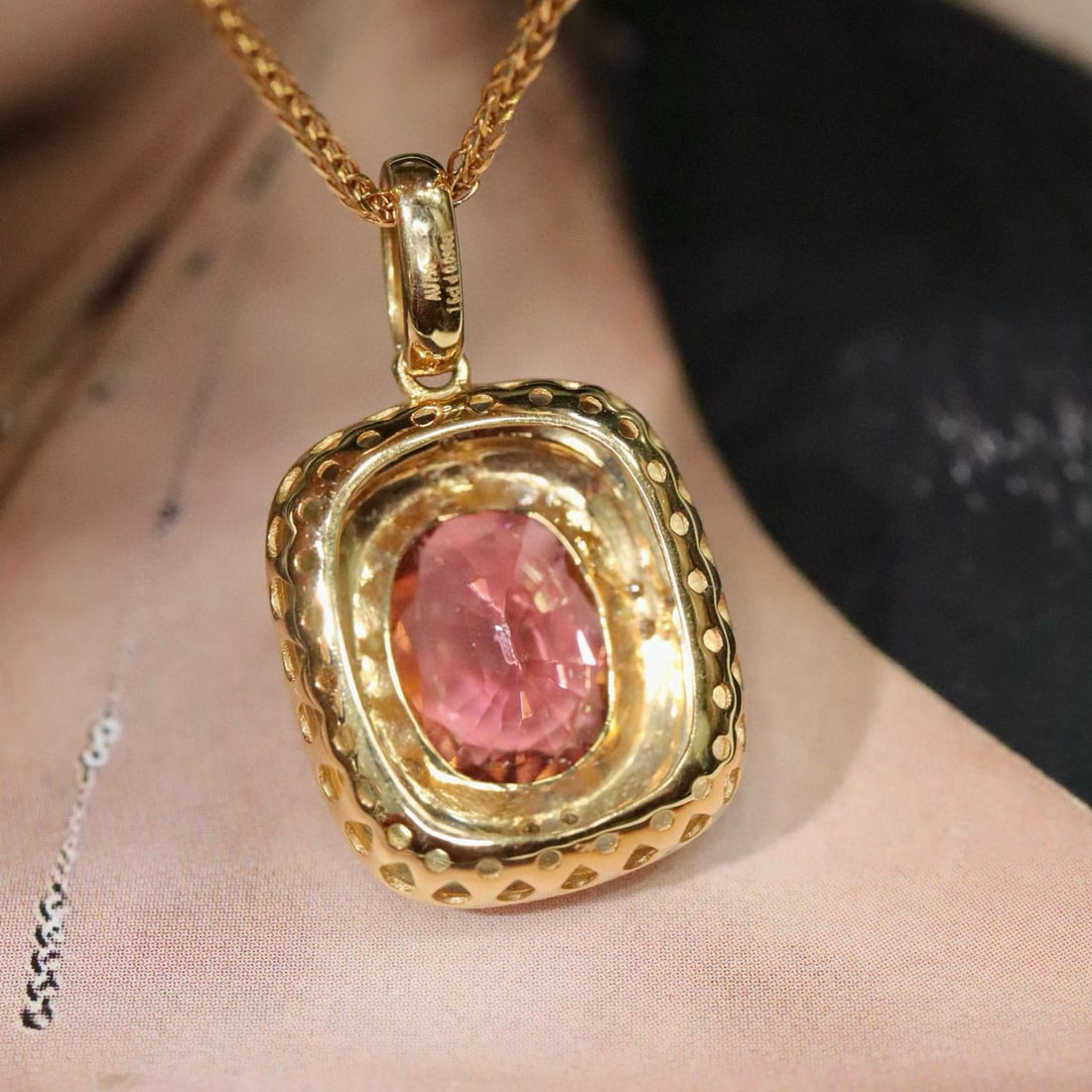 14k Gold 1.69 Ctw Natural Tourmaline & Diamond Pendant( Without Chain ) - 3