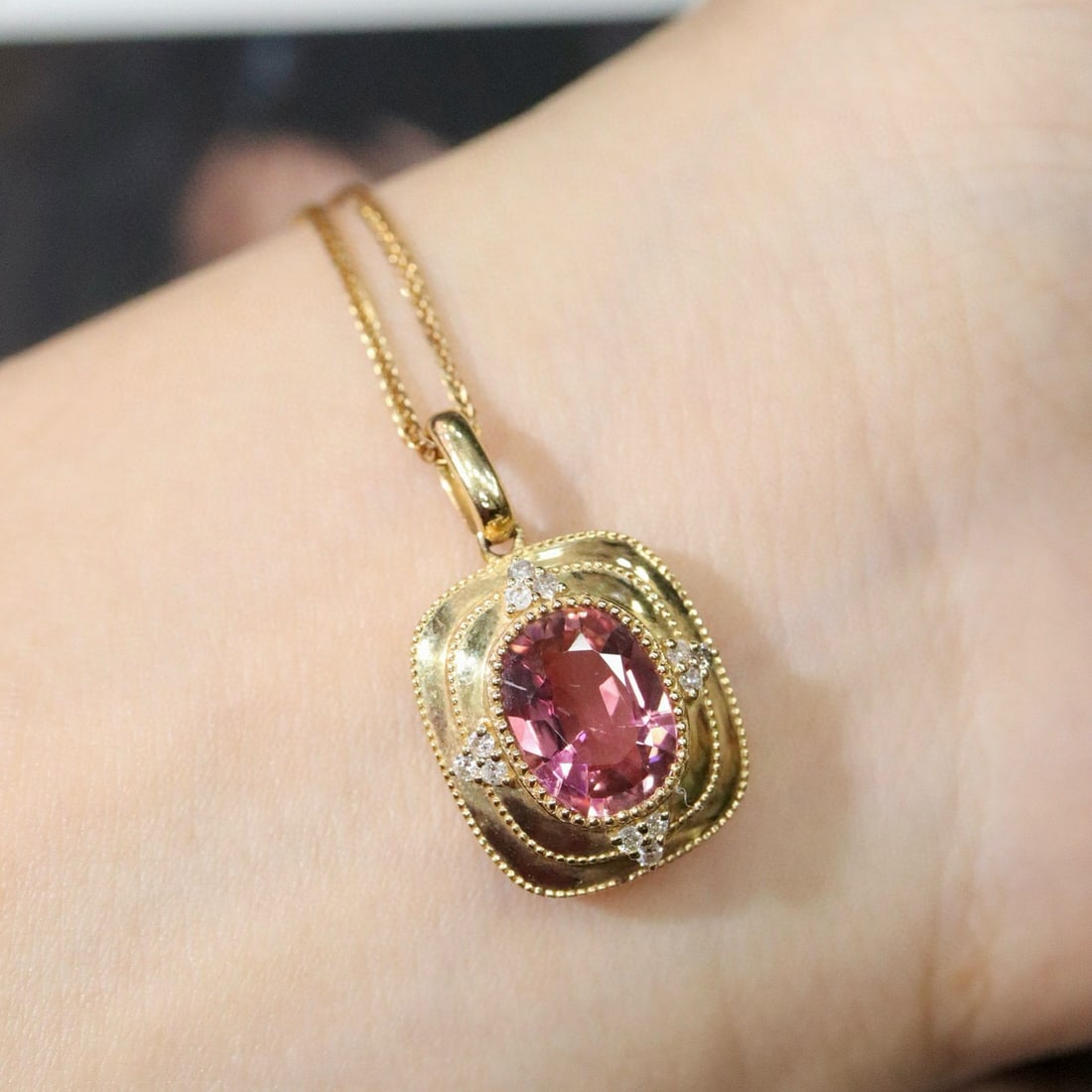 14k Gold 1.69 Ctw Natural Tourmaline & Diamond Pendant( Without Chain ) - 4