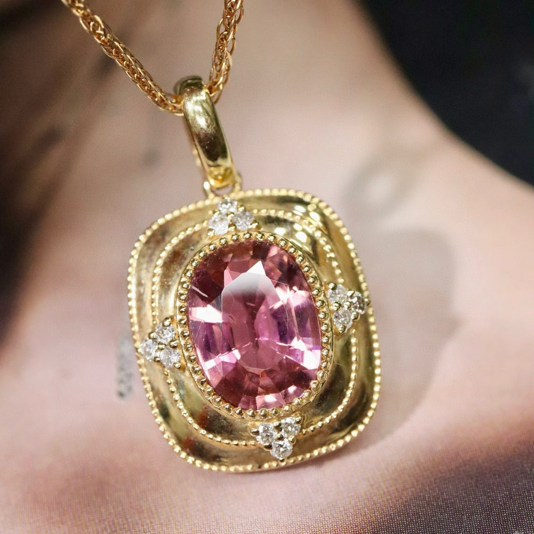 14k Gold 1.69 Ctw Natural Tourmaline & Diamond Pendant( Without Chain ) - 5