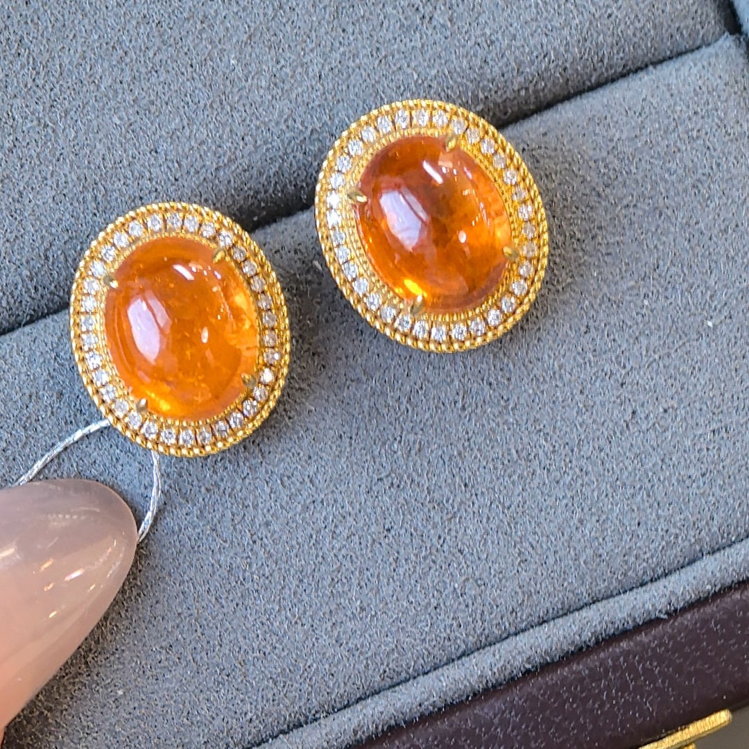 14k Gold 8.84 Ctw Natural Spessartine & Diamond Earrings - 2