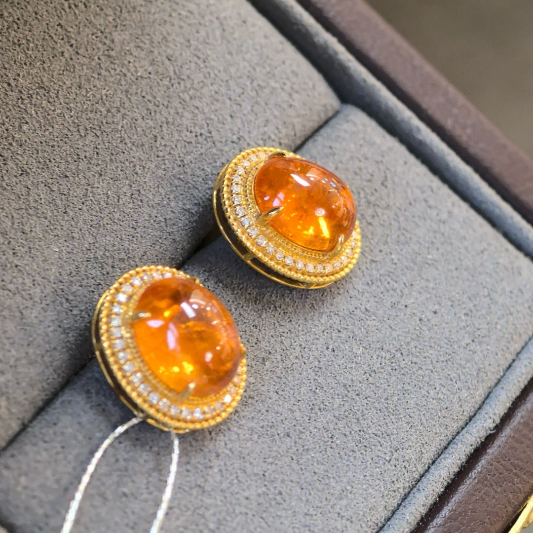 14k Gold 8.84 Ctw Natural Spessartine & Diamond Earrings - 3