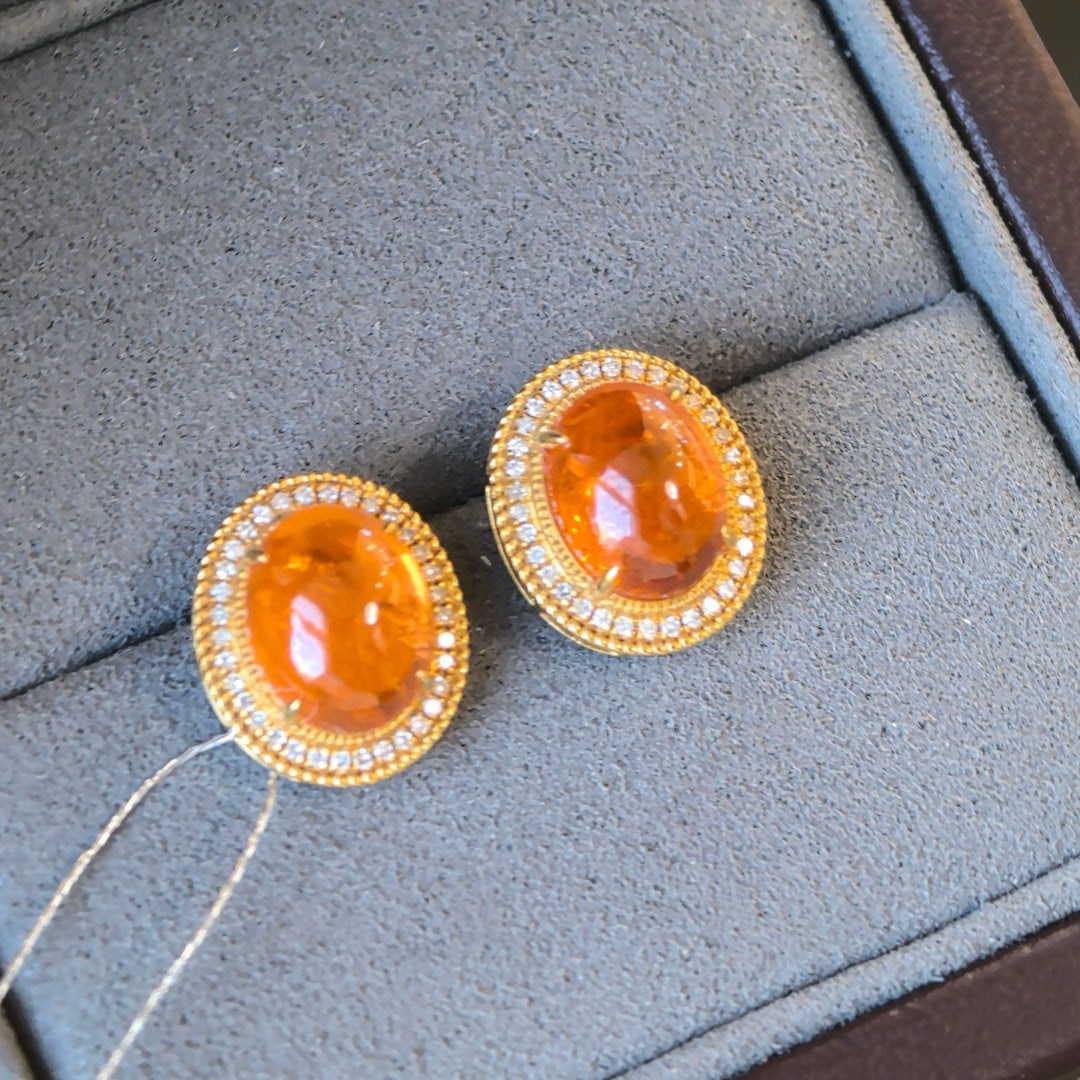 14k Gold 8.84 Ctw Natural Spessartine & Diamond Earrings - 4