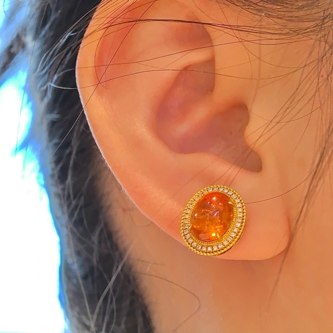 14k Gold 8.84 Ctw Natural Spessartine & Diamond Earrings - 5