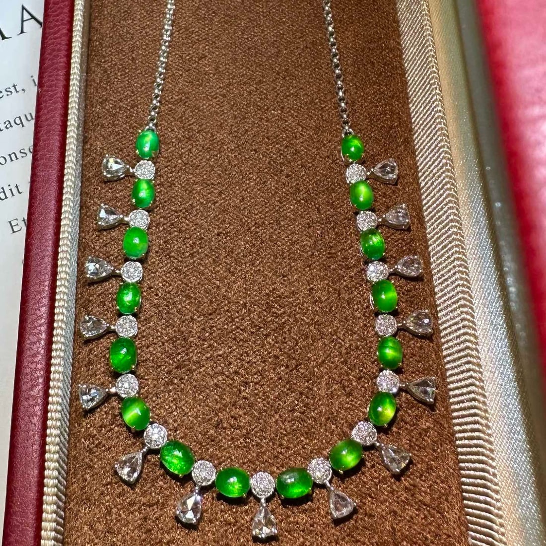 14k Gold 3 Ct Natural Emerald & Diamond & Sapphire Necklace - 2