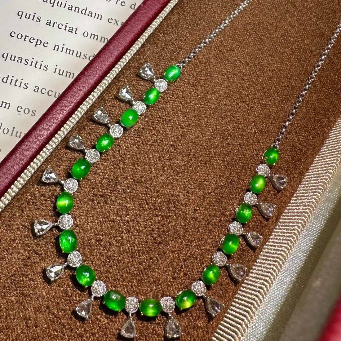 14k Gold 3 Ct Natural Emerald & Diamond & Sapphire Necklace - 3