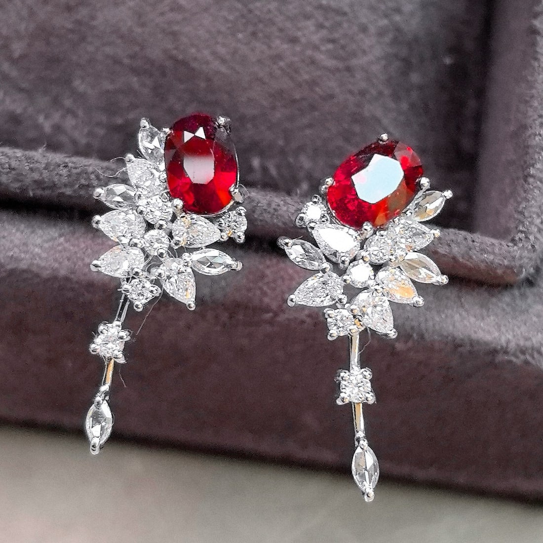 14k Gold 2.40 Ctw Natural Ruby & Diamond Earrings - 4