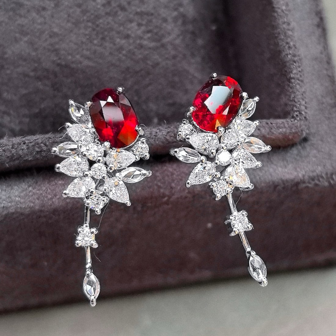14k Gold 2.40 Ctw Natural Ruby & Diamond Earrings - 6