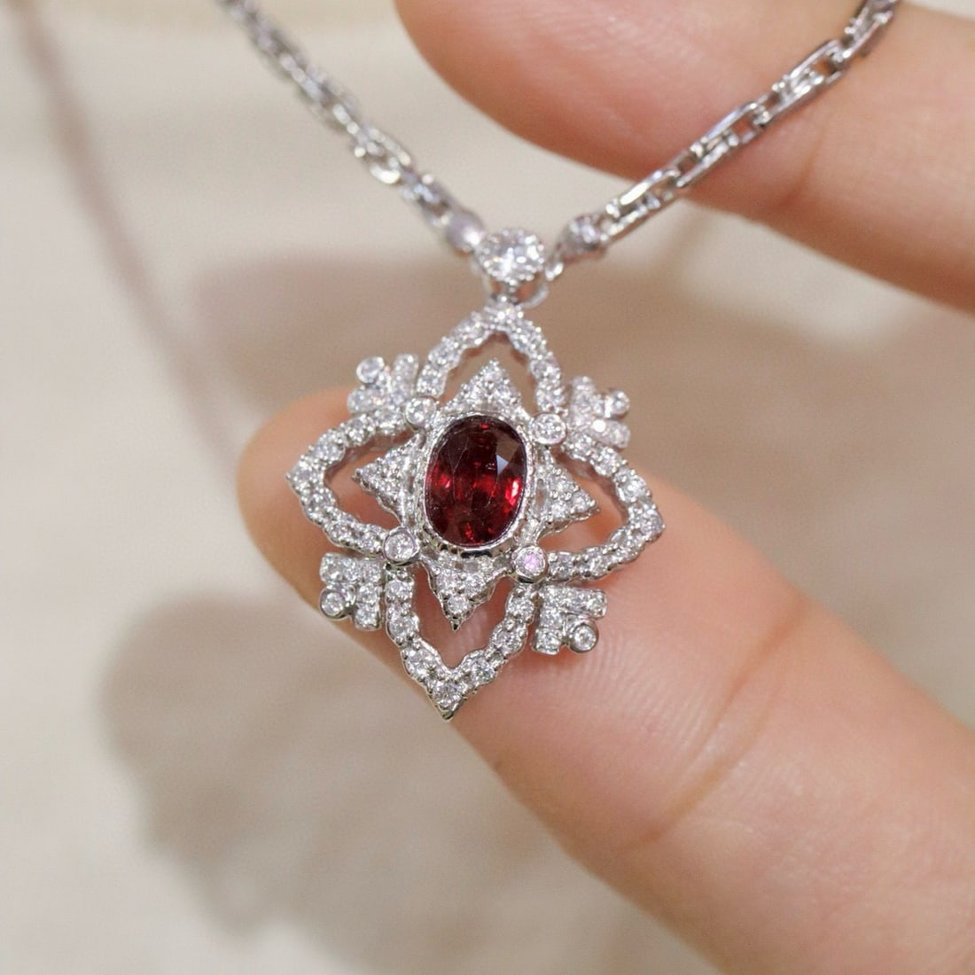 14k Gold 1.48 Ctw Natural Ruby & Diamond Necklace - 5