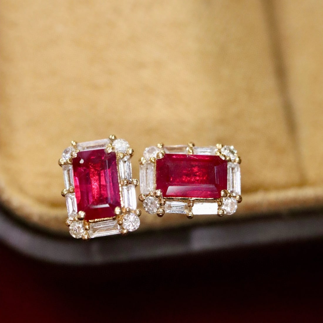 14k Gold 1.05 Ctw Natural Ruby & Diamond Earrings - 2