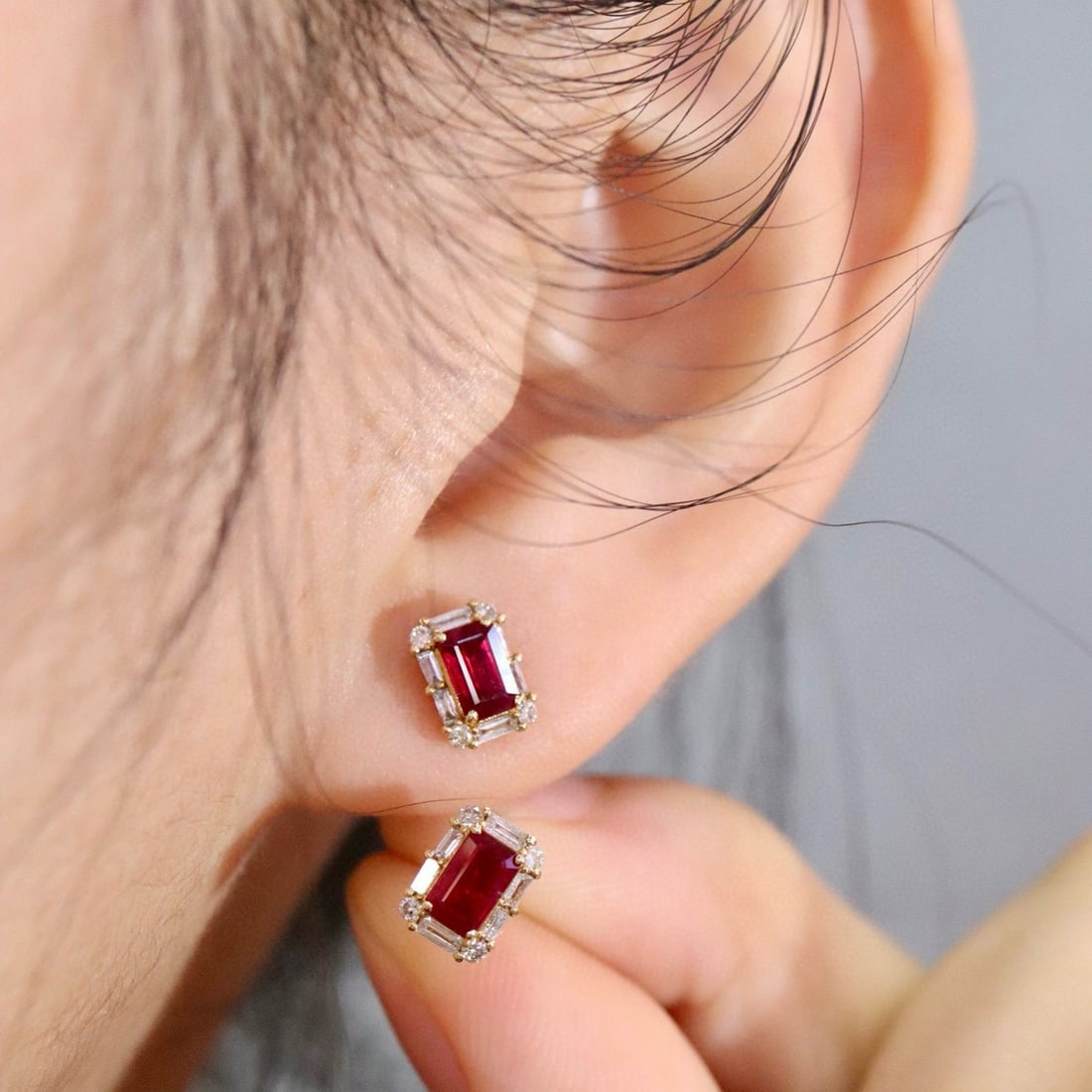 14k Gold 1.05 Ctw Natural Ruby & Diamond Earrings - 5