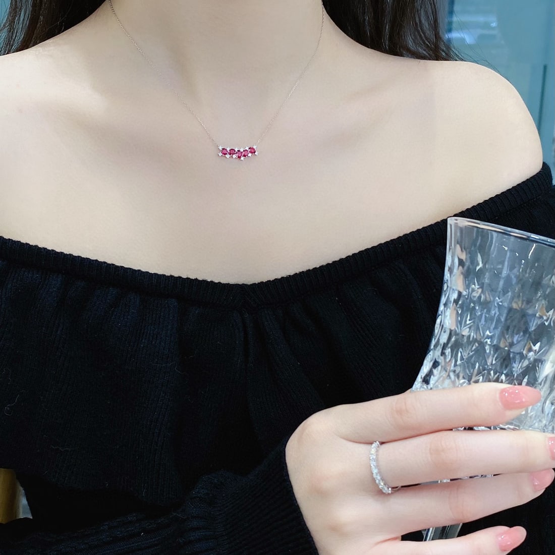 14k Gold 0.97 Ctw Natural Ruby & Diamond Necklace - 2