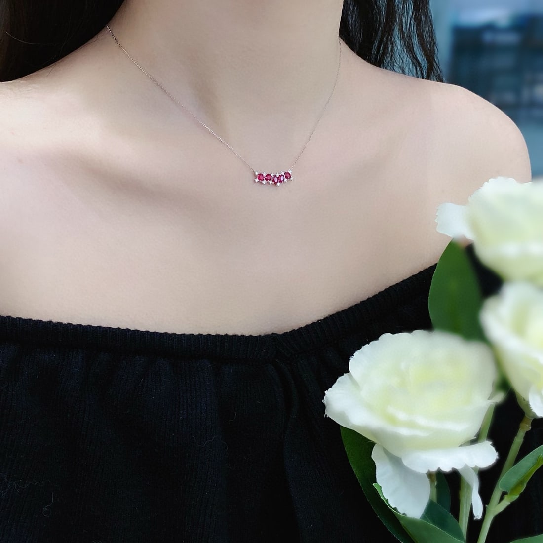 14k Gold 0.97 Ctw Natural Ruby & Diamond Necklace - 3