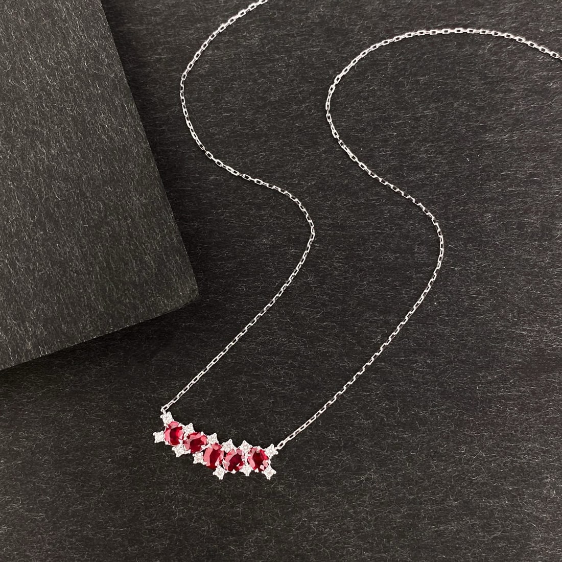 14k Gold 0.97 Ctw Natural Ruby & Diamond Necklace - 5