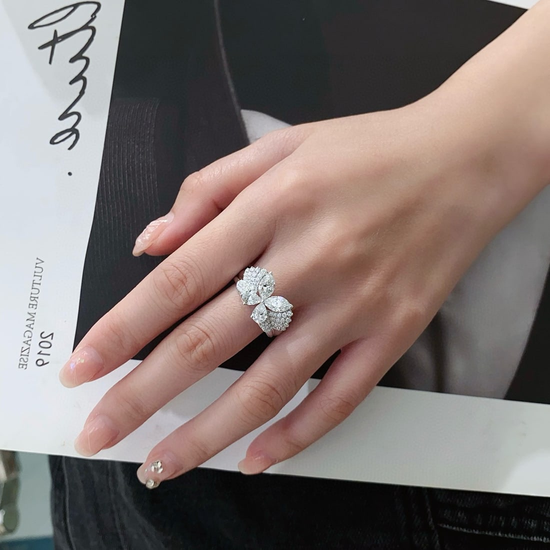 Gia Certified 14k Gold 1.89 Ctw Natural E-f Si1 Marquise & Pear Diamond Ring - 4
