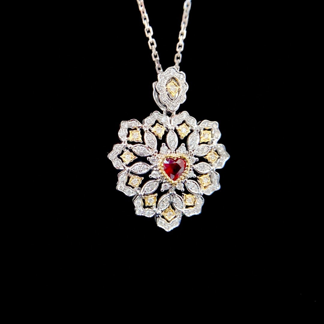 14k Gold 0.57 Ctw Natural Ruby & Diamond Pendant( Without Chain ) - 2