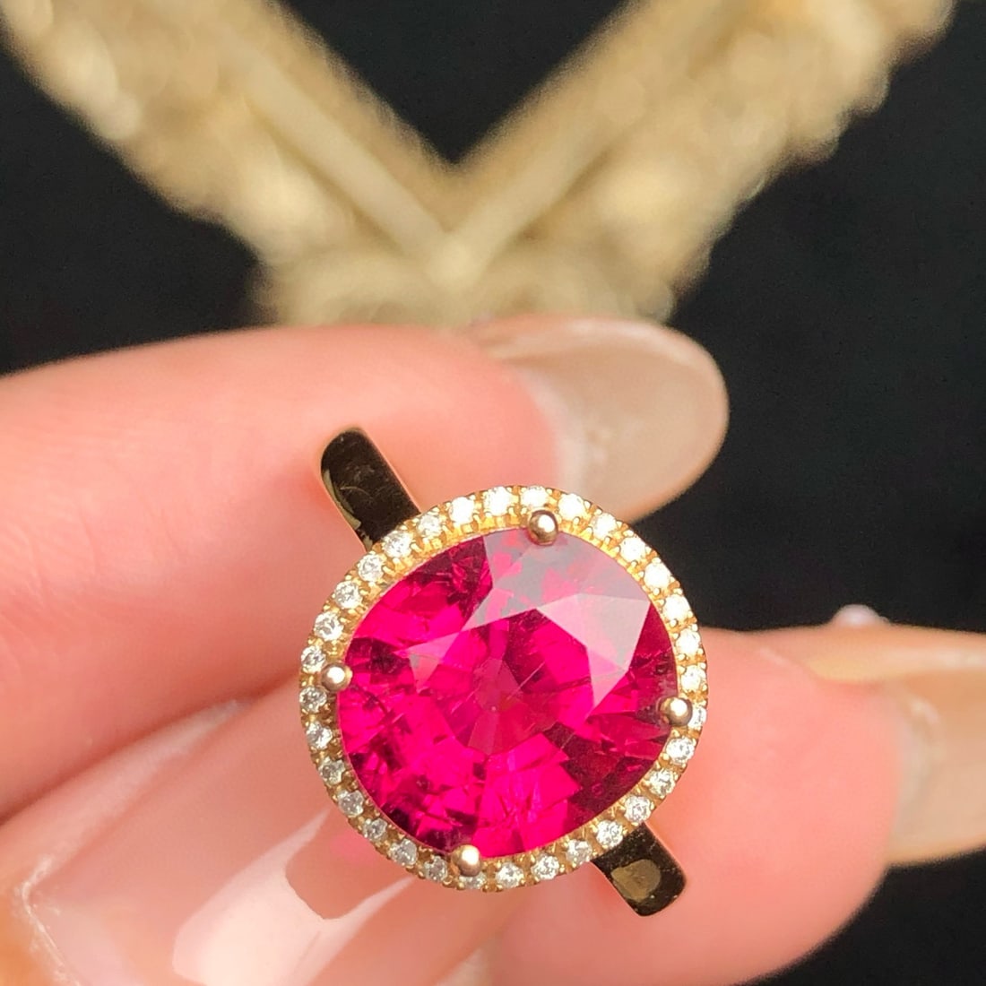 14k Gold 3.85 Ct Natural Tourmaline & Diamond Ring - 7