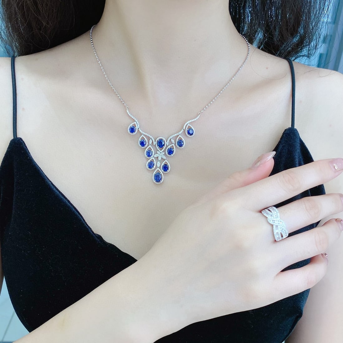 14k Gold 7.63 Ctw Natural Sapphire & Diamond Necklace - 2