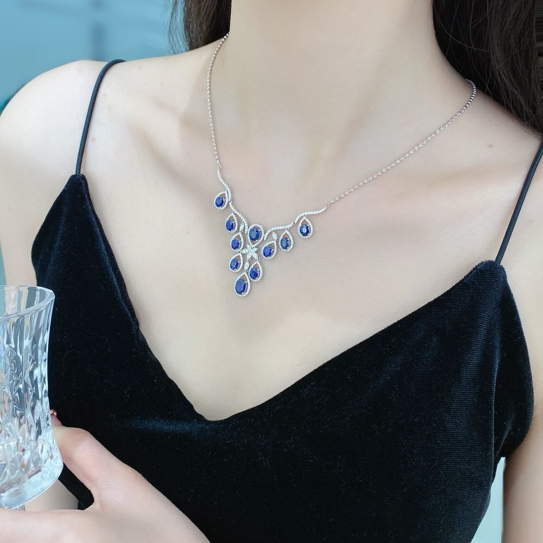 14k Gold 7.63 Ctw Natural Sapphire & Diamond Necklace - 3