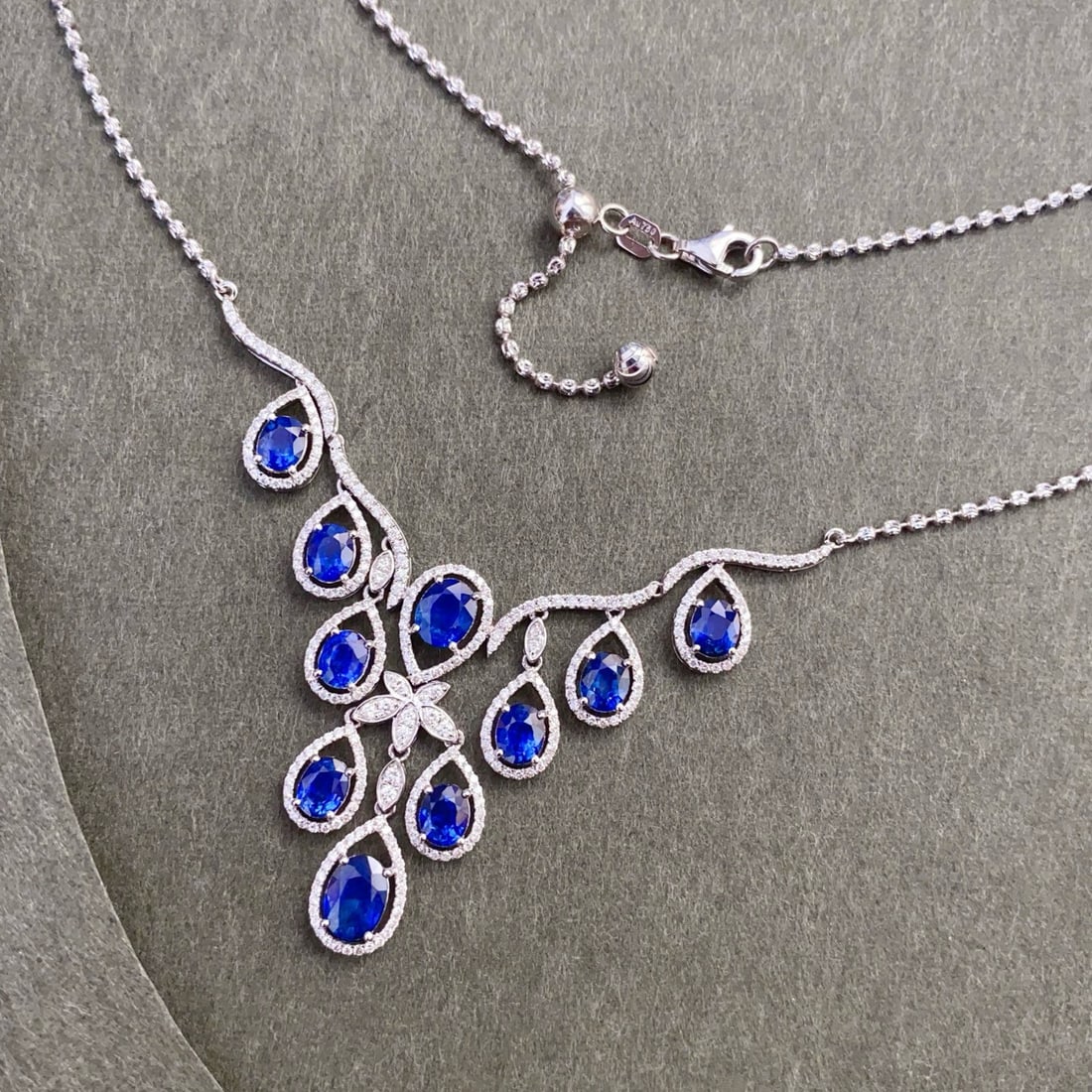14k Gold 7.63 Ctw Natural Sapphire & Diamond Necklace - 6