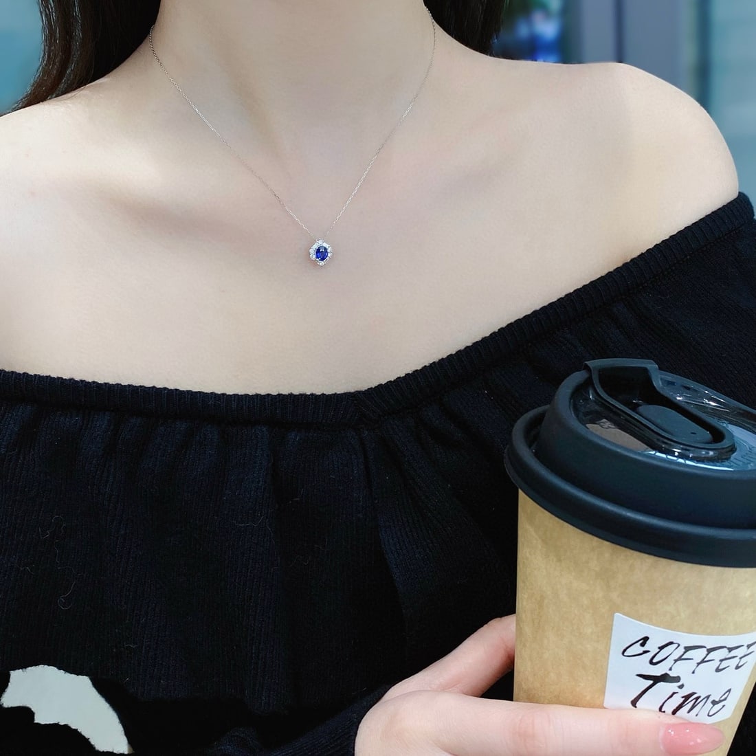 14k Gold 0.9 Ctw Natural Sapphire & Diamond Necklace - 2