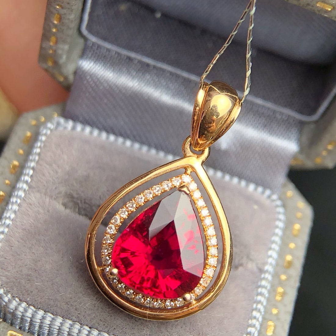14k Gold 2.22 Ct Natural Tourmaline & Diamond Pendant( Without Chain ) - 2